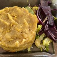 Monfongo with salad and beans  at Rincon del Sabor  in Vieques
