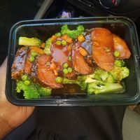 Salmon teriyaki at Zen Vegetarian House in Brooklyn