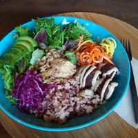 Falafel salad bowl with rice at Mori no Kaze in Koriyama