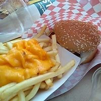 Cheesy frites with burger at Furahaa - Vegan in Paris
