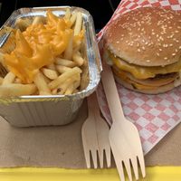 Burger and cheese fries  at Furahaa - Vegan in Paris