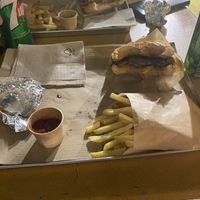 Cheeseburger and double cheeseburger with fries   at Furahaa - Vegan in Paris