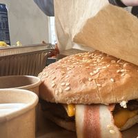 Double cheeseburger with bacomn  at Furahaa - Vegan in Paris