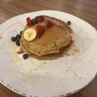 Seasonal Whole Grain & Hemp Seed Pancakes minus one I ate.  at Truth & Tonic in Las Vegas