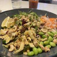 Vietnamese Salad with Inflammation Fighting Juice in the background (plus water with lemon, of course).  at Truth & Tonic in Las Vegas