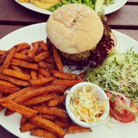 Vegan burger at The Crown in Marnhull