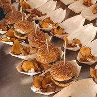 Caterings by Pé na Horta: mini veggie burgers for a wedding ceremony reception. at Pé Na Horta in Porto