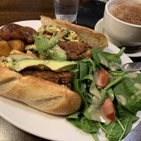 Vegan sausage and JUST egg  at Bonjour Cafe in Boston