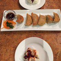BBQ seitan buns and pot stickers at Loma House Vegetarian Express in Edmonton