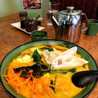 Curry ramen wonton soup at Loma House Vegetarian Express in Edmonton