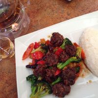 Spicy beef, part of the daily special.  at Loma House Vegetarian Express in Edmonton