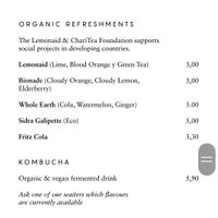 Menu at Les Filles Cafè in Barcelona