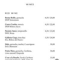 Menu at Les Filles Cafè in Barcelona