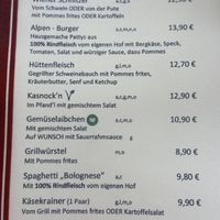 Speisekarte  at Gasthaus Großunterbergalm in St Johann Im Pongau