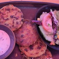 Vegan labelled dish with homemade potato pumpkin roesti at Gasthaus Großunterbergalm in St Johann Im Pongau
