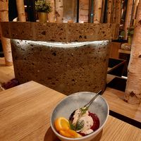 Cookie dough with berry sauce at Hans im Glück in Mannheim