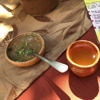 Complementary soup and tea   at Yasmina's Itzalanyasayan in San Francisco