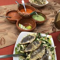 Mushroom dumpling salad and crispy noodle pad Thai.   at Yasmina's Itzalanyasayan in San Francisco