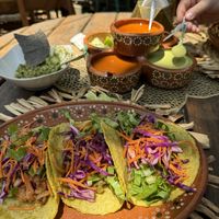 Vegan tacos with salsas   at Yasmina's Itzalanyasayan in San Francisco