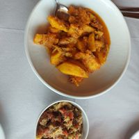 Potato stew and eggplant salad at Vakhos Taverna - Βάκχος Ταβέρνα in Delphi
