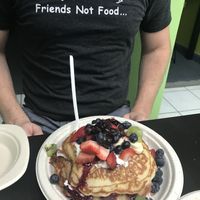 Blueberry pancake rellenos (vegan cream cheese between  pancakes). I had the guava which was also excellent   at Antojitos Veganos in Bayamon