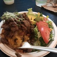 Bifongo with pepper steak. I love that they make their mofongo crispy on the outside. Best mofongo I’ve had   at Antojitos Veganos in Bayamon
