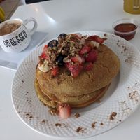 Best pancakes iv ever had. (these were golden milk, we also got blueberry to go) at Antojitos Veganos in Bayamon