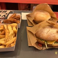 Vegan Burgers, onuon rings and fries  at Poco Loco in Chamonix-mont-blanc