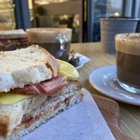 ‘Cheese’ and ‘bacon’ grilled sandwich at Moko Veggie Café - Alvalade in Lisbon