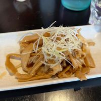 Men a-Garlic shoots with bamboo and leak (bit oily)  at Ramen Zundo in Chatswood