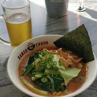 Spicy miso ramen & Zundo draft (house lager) at Ramen Zundo in Chatswood