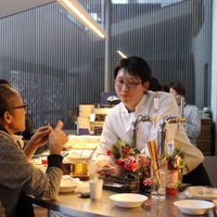 Friendly chef at Vegetable Dishes OKI @ IMU Hotel in Kyoto