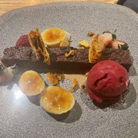 Vegan brownie with “honeycomb” made from golden syrup   at Bluestone in Launceston