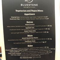 Menu at Bluestone in Launceston