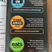 Options  at Miss Claudes Crepes in Coomera