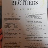 Vegan menu at Brew Brothers in Kendal