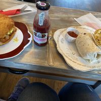 Vegan roll with tofu and sausage and vegan breakfast burrito  at Brew Brothers in Kendal