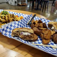 Nachos and PLZburger at The Cul De Sac Kitchen in Indianapolis