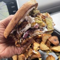 Jalapeno Burger Meal with Fried Red Potaotes (I added mayo)  at The Cul De Sac Kitchen in Indianapolis