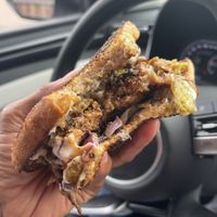 inside the Jalapeno Burger (made with walnut meat). Delicious   at The Cul De Sac Kitchen in Indianapolis