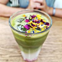 Rose Matcha Latte (with flowers😘) at Healthy Lounge in Antibes