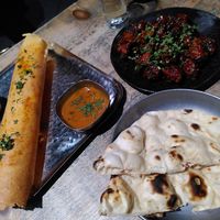 Delicious masala dosa and Gobi Manchurian with naan at Namaste@OMNOM in North London