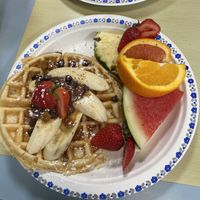 Waffle with banana and ‘nutella’   at Karine's in Toronto
