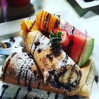 my vegan banana pancake  at Karine's in Toronto