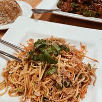 Burmese noodle salad + spicy b.b.q entrees  at Alice & Friends' Vegan Kitchen in Chicago