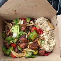 Kung Pao Ding with mushrooms as protein. So much flavor and so much awesome!   at Alice & Friends' Vegan Kitchen in Chicago