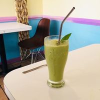 Green tea matcha milkshake! So good. Also, look! Reusable straws! Go Alice & Friends :) at Alice & Friends' Vegan Kitchen in Chicago