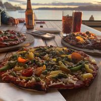 DIY pizza (pesto, mushroom, pineapple, capsicum, jalapeño)  at Two Mile Bay Sailing Club in Taupo