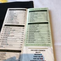 The Vegan menu. at Taj Mahal in Braintree