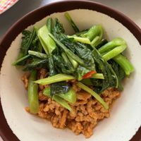 Some kind of minced mock meat and veg dishes   at Art Aharn Jay in Bangkok